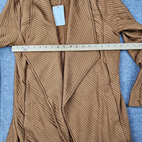 Skies Are Blue Cardigan Womens Medium Brown Open Front Draped Longline Minimal - Picture 4 of 7